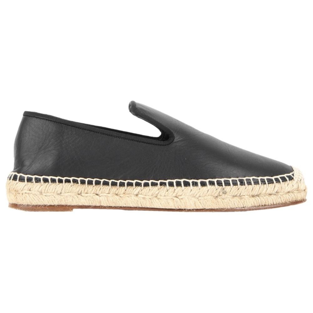 Celine Black Leather Espadrille Slip-On Shoes